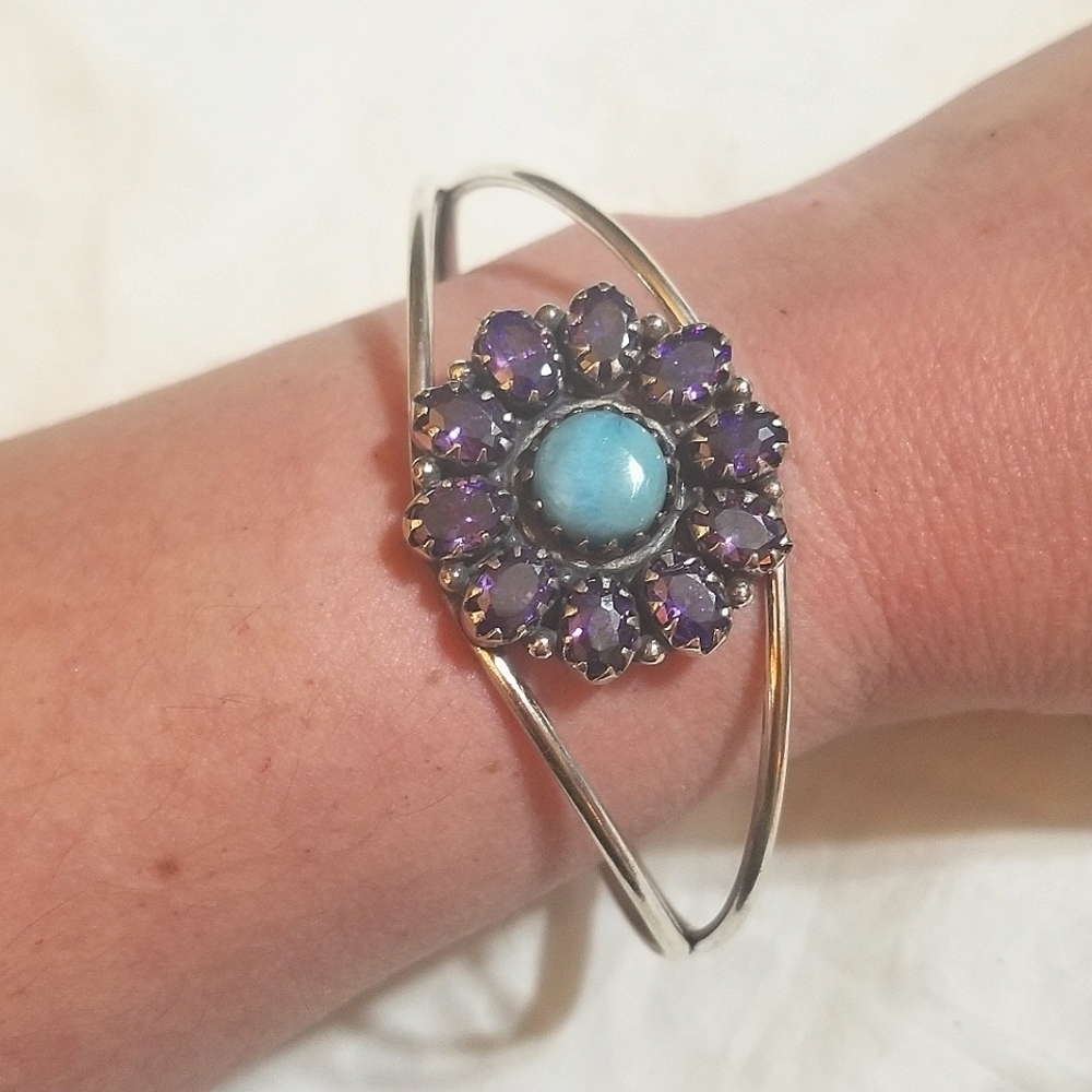 20.91 Carats! TANZANITE LARIMAR Sterling Bangle Bracelet Vintage - Picture 8 of 8